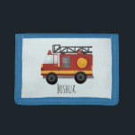Boys Cute Fire Engine Truck and Name Drievoud Portemonnee<br><div class="desc">Deze schattige en moderne blauwe kinder portemonnee is voorzien van een cartoon voor noodbrandweermotoren en een plek waar je je kind de naam kunt geven. Ideaal voor elk kind dat droomt van brandweerman,  brandweervrouw,  brandweerman!</div>