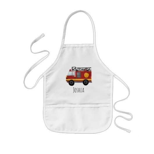 Boys Cute Fire Engine Truck and Name Kinder Schort (Voorkant)