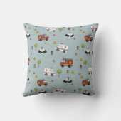 Boys Cute Fire Truck & Police Car and Name Kinder Kussen (Achterkant)