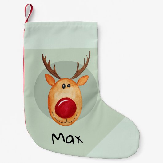 Boys Cute First Kerstmis Rudolph Reindeer & Name Kleine Kerstsok (Voorkant)