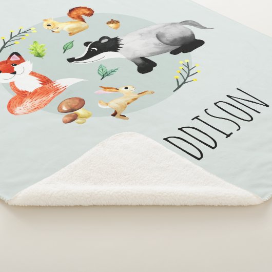 Boys Cute Forest Animals Badger & Fox Name Kinder Sherpa Deken (3/4)