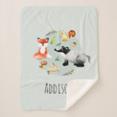 Boys Cute Forest Animals Badger & Fox Name Kinder Sherpa Deken (Voorkant)