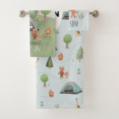 Boys Cute Forest Beren Camping Pattern & Name Kind Bad Handdoek (Insitu)