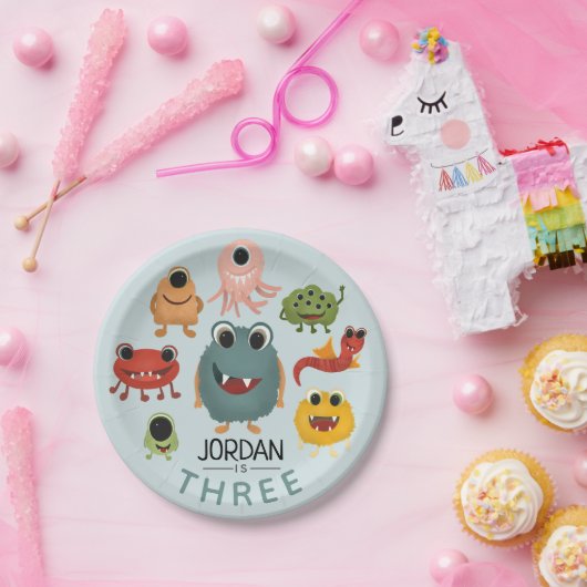 Boys Cute Fun Monster Kids Birthday Party Papieren Bordje (Feest)