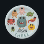 Boys Cute Fun Monster Kids Birthday Party Papieren Bordje<br><div class="desc">Dit schattige,  leuke en moderne bord op verjaardagsfeestpapier is voorzien van acht unieke en kleurrijke monsteraliens en kan worden gepersonaliseerd met de naam van uw kind. De perfecte monstertoevoeging aan de derde verjaardagspartij van uw kind (kan voor om het even welke leeftijd worden uitgegeven).</div>
