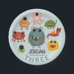 Boys Cute Fun Monster Kids Birthday Party Papieren Bordje<br><div class="desc">Dit schattige,  leuke en moderne bord op verjaardagsfeestpapier is voorzien van acht unieke en kleurrijke monsteraliens en kan worden gepersonaliseerd met de naam van uw kind. De perfecte monstertoevoeging aan de derde verjaardagspartij van uw kind (kan voor om het even welke leeftijd worden uitgegeven).</div>