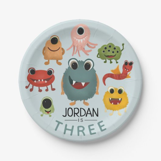 Boys Cute Fun Monster Kids Birthday Party Papieren Bordje (Voorkant)