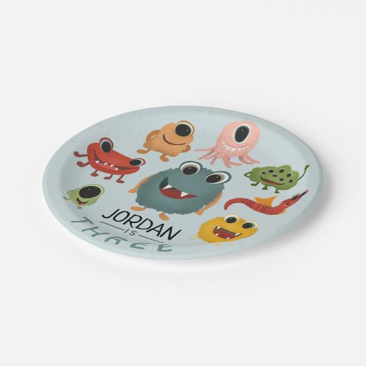 Boys Cute Fun Monster Kids Birthday Party Papieren Bordje (Gekanteld)