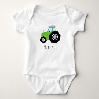 Boys Cute Green Boerderij Tractor and Name Romper