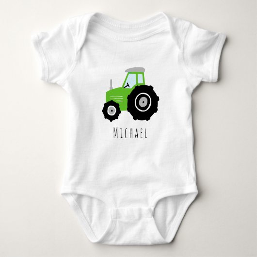 Boys Cute Green Boerderij Tractor and Name Romper (Voorkant)