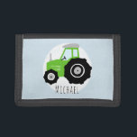 Boys Cute Green Boerderij Tractor met Name Kinder Drievoud Portemonnee<br><div class="desc">Dit coole en schattige ontwerp heeft een groene boerderijen tractor cartoon en kan worden gepersonaliseerd met de naam van uw jongen. Perfect als de eerste portemonnee van een jonge boer of tractorliefhebber! Bekijk onze winkel voor andere unieke design.</div>