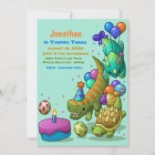 Boys Cute Green Dino Turtle Birthday Kaart (Voorkant)