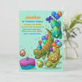 Boys Cute Green Dino Turtle Birthday Kaart (Staand voorkant)