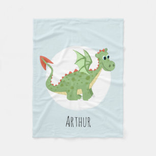 Boys Cute Green Dragon Cartoon met Name Kinder Fleece Deken