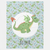 Boys Cute Green Dragon Cartoon Pattern & Name Kind Fleece Deken (Voorkant)