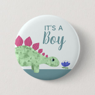 Boys Cute Het is een Baby shower van Boy Dinosaur Ronde Button 5,7 Cm
