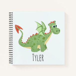 Boys Cute Magical Green Dragon and Name Kinder Notitieboek