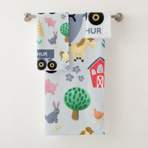 Boys Cute & Modern Blue Boerderij Tractor Pattern  Bad Handdoek