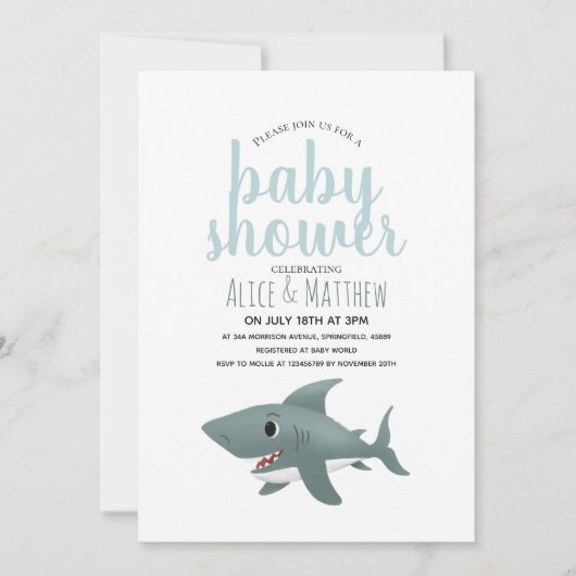 Boys Cute Modern Blue Ocean Shark Baby shower Kaart (Voorkant)