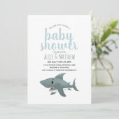 Boys Cute Modern Blue Ocean Shark Baby shower Kaart (Staand voorkant)