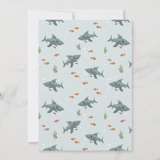 Boys Cute Modern Blue Ocean Shark Baby shower Kaart (Achterkant)