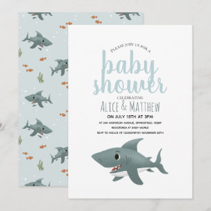 Boys Cute Modern Blue Ocean Shark Baby shower Kaart