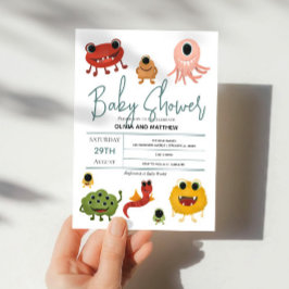 Boys Cute Modern Colorful Monster Baby shower Kaart