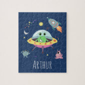 Boys Cute Modern Space Alien Cartoon & Name Kinder Legpuzzel (Verticaal)