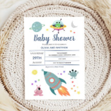 Boys Cute Modern Space Alien Rocket Baby shower