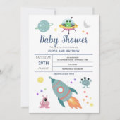 Boys Cute Modern Space Alien Rocket Baby shower Kaart (Voorkant)
