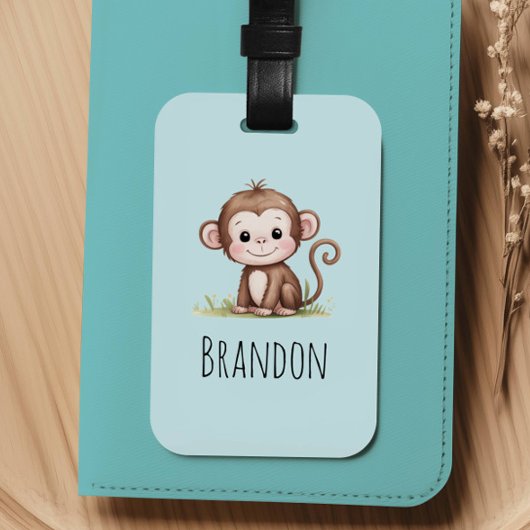 Boys Cute Monkey Kids Bagagelabel