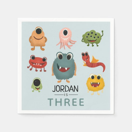Boys Cute Monster Kids Birthday Party Servet (Voorkant)