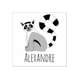 Boys Cute Oerwoud Lemur & Name School Bookplate Rubberstempel