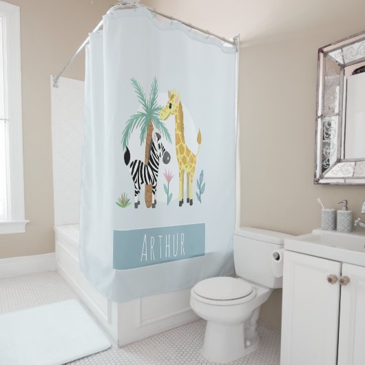 Boys Cute Oerwoud Safari Animals Zebra Kinder Douchegordijn (In situ)