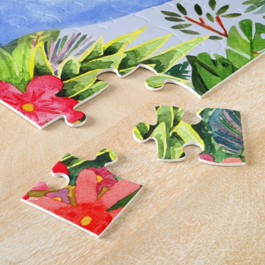 Boys Cute Oerwoud Waterverf Dinosaur en Name Kinde Legpuzzel (Zijkant)