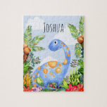 Boys Cute Oerwoud Waterverf Dinosaur en Name Kinde Legpuzzel<br><div class="desc">Dit schattige en unieke kinder puzzelontwerp is voorzien van een handbeschilderde blauwe waterverf dinosaurus in een oerwoud en kan worden gepersonaliseerd met de naam van je jongen. Ideaal voor elke dinosaurusliefhebbende kleine. Bekijk onze winkel voor andere moderne en unieke design!</div>