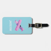 Boys Cute Pink & Blue Kids Airplane Travel  Bagagelabel (Voorkant horizontaal)