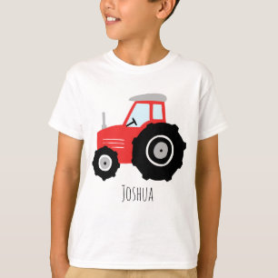 Boys Cute Red Boerderij Tractor Cartoon met naam T-shirt