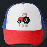 Boys Cute Red Tractor Boerderij en naam Kind Trucker Pet<br><div class="desc">Deze schattige en moderne kinder vrachtwagenchauffeur heeft een rode boerderij tractor cartoon en ruimte om je jongens aan te duiden. Het perfecte cadeau voor elke trekker die van kleine boer houdt!</div>