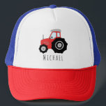 Boys Cute Red Tractor Boerderij en naam Kind Trucker Pet<br><div class="desc">Deze schattige en moderne kinder vrachtwagenchauffeur heeft een rode boerderij tractor cartoon en ruimte om je jongens aan te duiden. Het perfecte cadeau voor elke trekker die van kleine boer houdt!</div>
