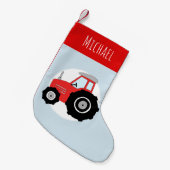 Boys Cute Red Tractor Doodle en Name Kleine Kerstsok (Voorkant (Hangend))