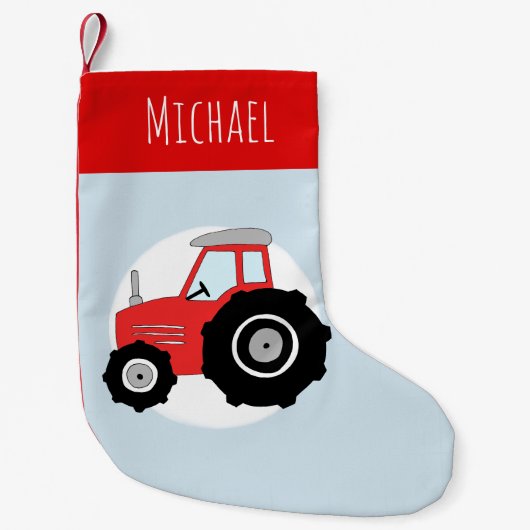 Boys Cute Red Tractor Doodle en Name Kleine Kerstsok (Voorkant)