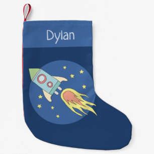 Boys Cute Rocket Space en naam Kleine Kerstsok