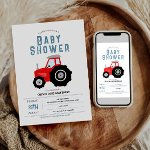 Boys Cute Rustic Boerderij Red Tractor Baby shower Kaart