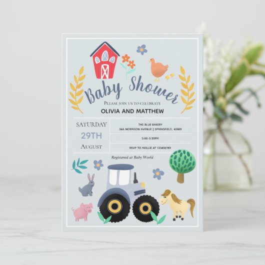 Boys Cute Rustic Country Boerderij Tractor Baby sh Kaart (Staand voorkant)