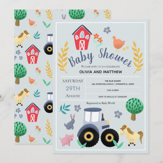 Boys Cute Rustic Country Boerderij Tractor Baby sh Kaart (Voorkant / Achterkant)