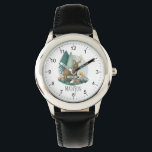 Boys Cute Rustic Woodland Forest Animals Horloge<br><div class="desc">Dit schattige en rustige kinder horloge bevat een schattige illustratie van bosgebieden,  met een hert,  egel,  das,  paddenstoel,  en groen,  en ruimte om je jongen of meisje's naam toe te voegen in eenvoudige typografie. Het perfecte genderneutrale ontwerp voor elk dierenvriend!</div>