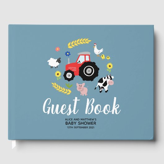 Boys Cute Rustige Farm Animals Tractor Baby shower Gastenboek (Voorkant)