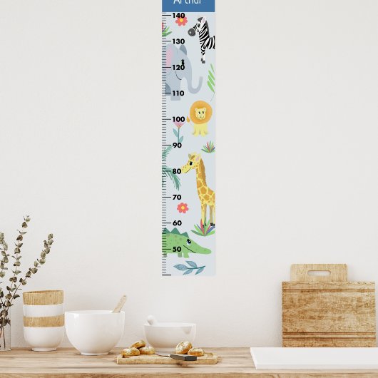 Boys Cute Safari Animals Elephant CM Growth Chart Poster (Keuken)