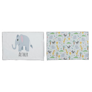 Boys Cute Safari Animals Elephant Name Kinder Kussensloop